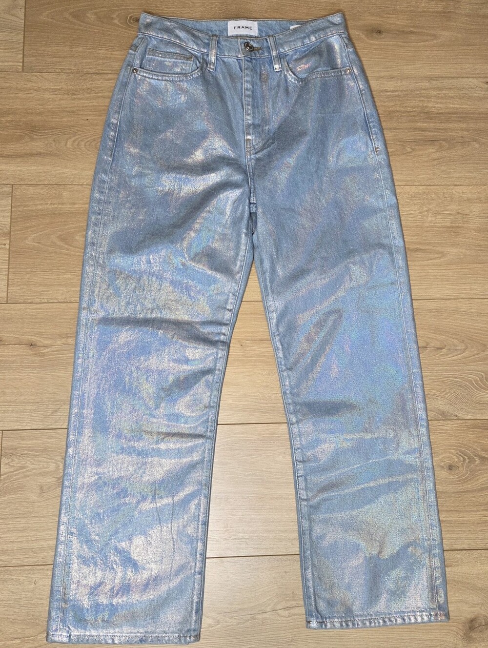 FRAME Le Jane Crop Hologram Iridescent Metallic Jeans Size 25 Metallic Cyber